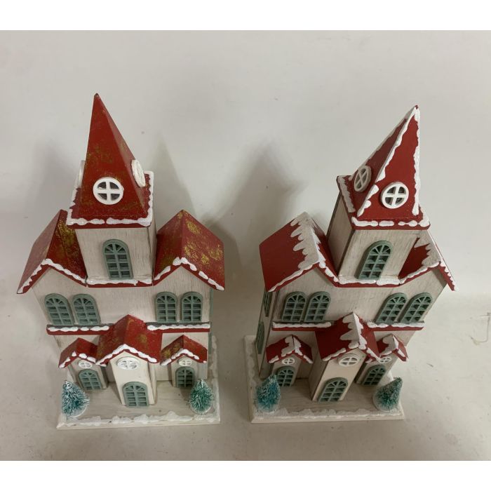 DKD Home Decor Casa Navidad Fantasía con LED MDF Rojo Verde Blanco 8x28x13 cm Pack 2 Unidades Funciona con 2 Pilas AAA 1