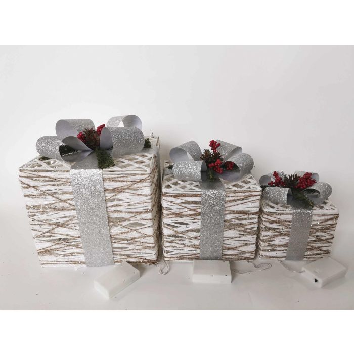 Regalo Navidad Moderna DKD Home Decor Blanco Plateado 25 x 28 x 25 cm Set de 3