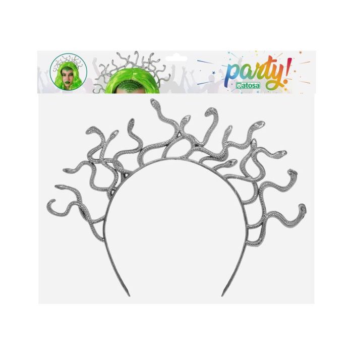 Diadema Plateada Rígida Con Serpientes Estilo Medusa para Disfraces Mitológicos 1