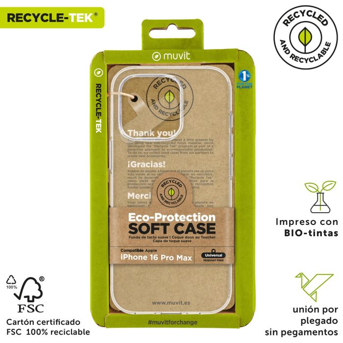 Muvit Funda Recycletek para Apple iPhone 16 - Material 100% Reciclado, Protección contra Arañazos y Golpes 2