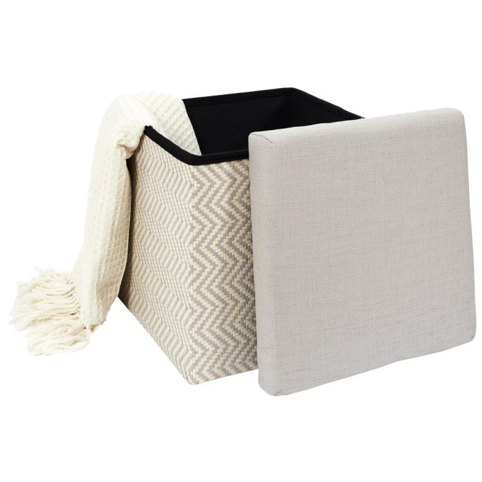 Home Deco Factory Caja-Puf Plegable Trenzado Gris Colección Mirage Asiento Extra Guarda Objetos 38x38x38 cm 5