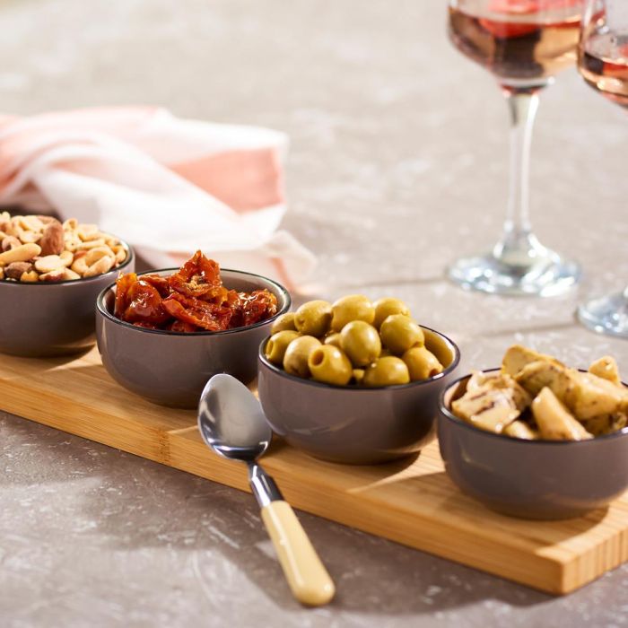 Day Juego De 4 Bols Con Base Madera Day Cuencos Gres Gris Clara Interior Colores Intensos 5