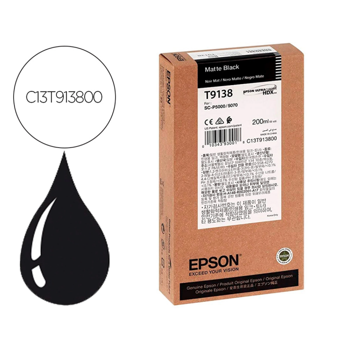 EPSON T9138 Matte Black Ink Cartridge (200ml) para SC-P5000 0 EPSON T9138 Matte Black Ink Cartridge (200ml) para SC-P5000 0