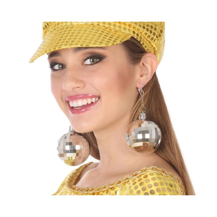 Pendientes Bola Disco Plateados Años 70 Retro Fiesta Temática Brillantes