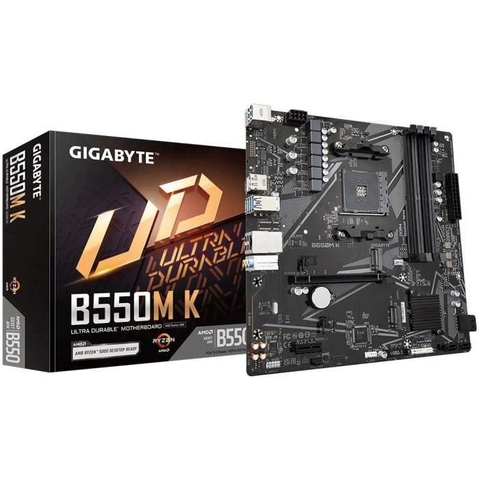Gigabyte B550M K 1.0 Placa Base AMD B550 Socket AM4 Micro ATX, Compatible con AMD Ryzen 5, DDR4-SDRAM, 9MB55MK-00-10 0 Gigabyte B550M K 1.0 Placa Base AMD B550 Socket AM4 Micro ATX, Compatible con AMD Ryzen 5, DDR4-SDRAM, 9MB55MK-00-10 0
