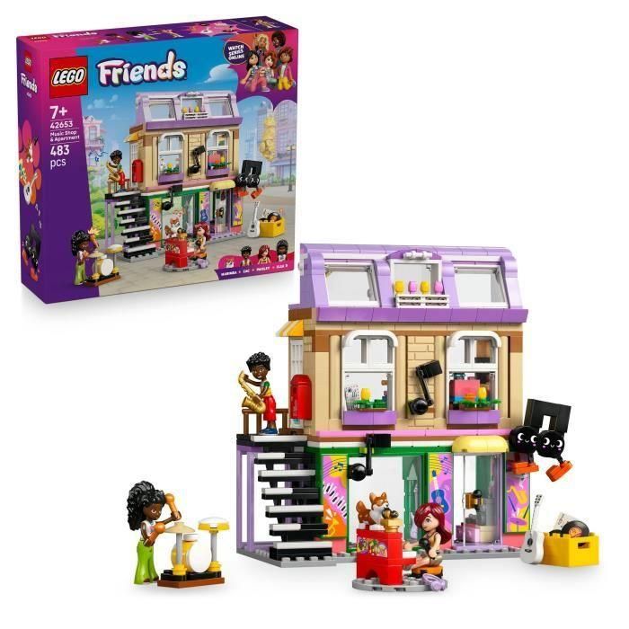 LEGO 42653 Friends Tienda de Música y Apartamento Set de Construcción con 3 Minipersonajes y Corgi para Niños y Niñas +7 Años