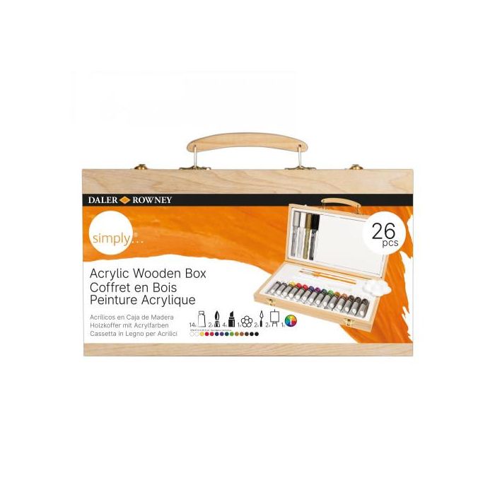 Pintura Acrilica Daler Rowney Simply Caja De Madera De 26 Piezas (Incluye 14X Tubos , 2X Pinceles, 4 X Rotuladores, Papel De Dibujo Acrilico Y Paleta Para Mezclas) 0 Pintura Acrilica Daler Rowney Simply Caja De Madera De 26 Piezas (Incluye 14X Tubos , 2X Pinceles, 4 X Rotuladores, Papel De Dibujo Acrilico Y Paleta Para Mezclas) 0