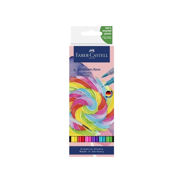Rotuladores Acuarelables Faber-Castell Goldfaber Aqua Dual Markers Estuche De 6 Candy