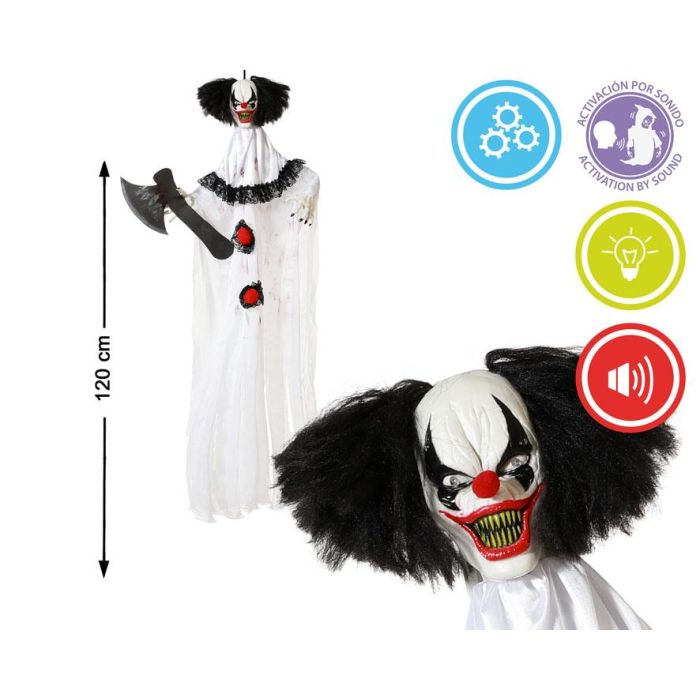 Payaso Asesino Hacha 120 cm Con Luz, Sonido y Movimiento - Decoración Halloween Terrorífico