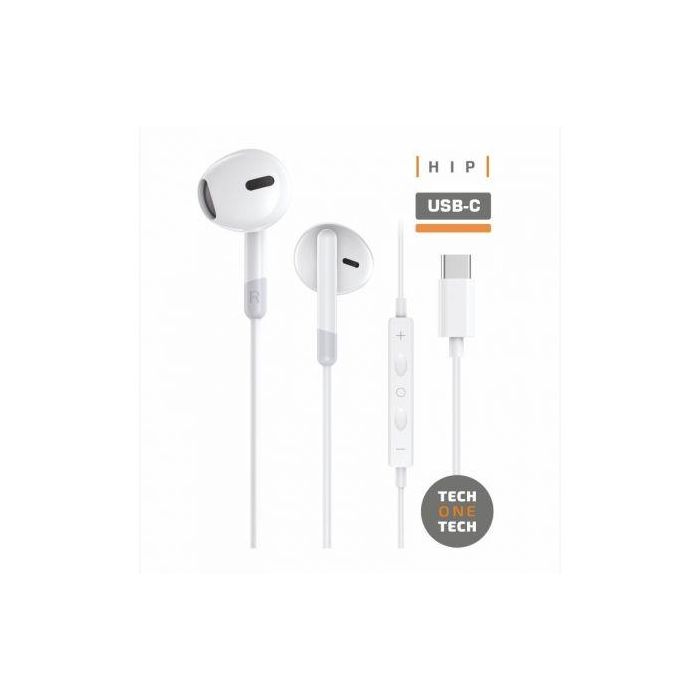 Auriculares Tech-One-Tech Eartech De Boton Con Conector Usb-C Microfono Integrado Blanco