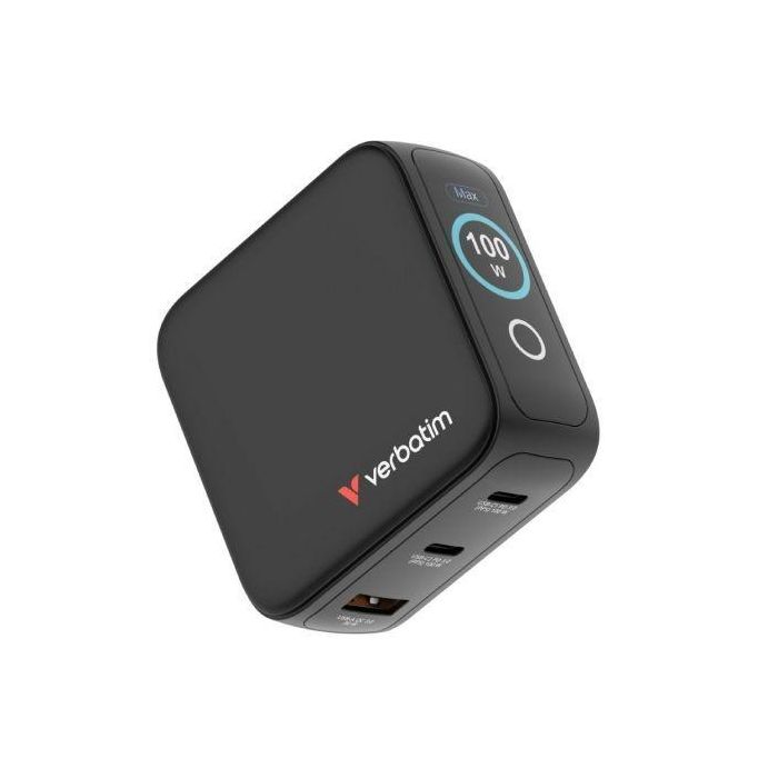 Verbatim Cargador Pared Universal GaN Mini 100W con Pantalla, 2x USB-C, 1x USB-A, PPS, QC 3.0, Viaje, 30239 3