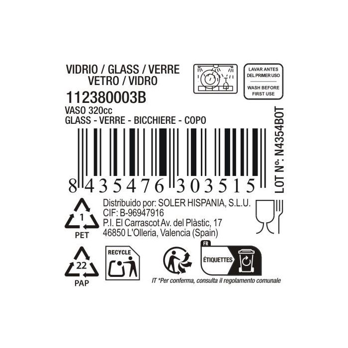 La Mediterranea Vaso 320Ml Tirso Lines Colección Tirso ø8.5x9.45 cm (48 Unidades)