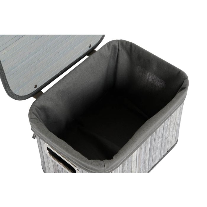 DKD Home Decor Cesta Tradicional Gris Blanco Bambú Poliester Algodón MDF 35x33x51 cm Set de 6 2