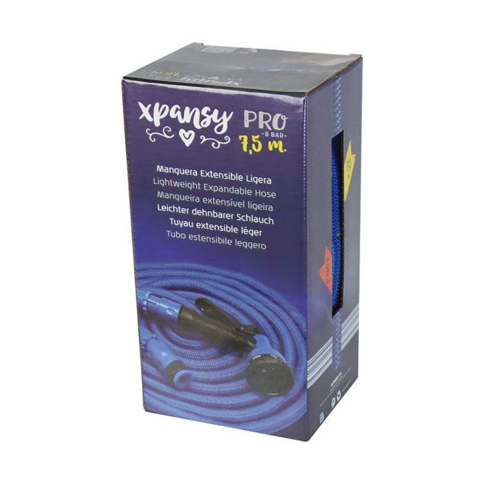Altadex Manguera Extensible Xpansy Pro, 7.5 m, Azul, Ø12 mm, Resistente hasta 8 Bar, con Pistola de Riego 7 Funciones, Conector Rápido y Adaptador