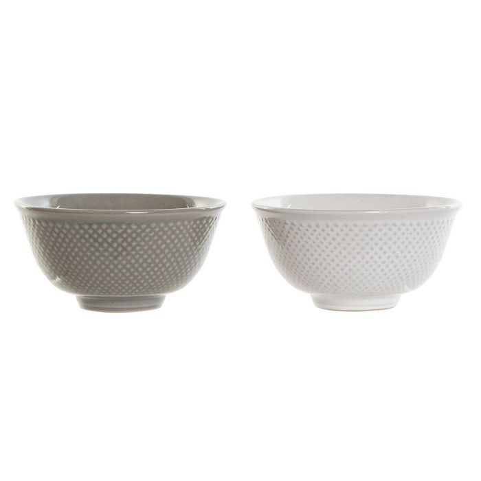 Cuenco DKD Home Decor Blanco Gris Porcelana Vintage 12,5 x 12,5 x 6,5 cm 2 Piezas