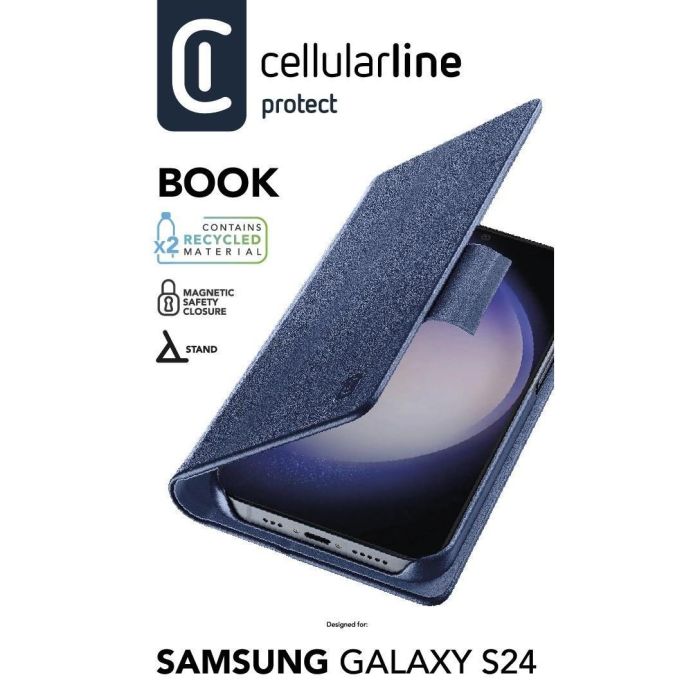 Cellularline Funda Book Folio para Samsung Galaxy S24, Azul, con Bolsillo para Tarjetas y Cierre Magnético