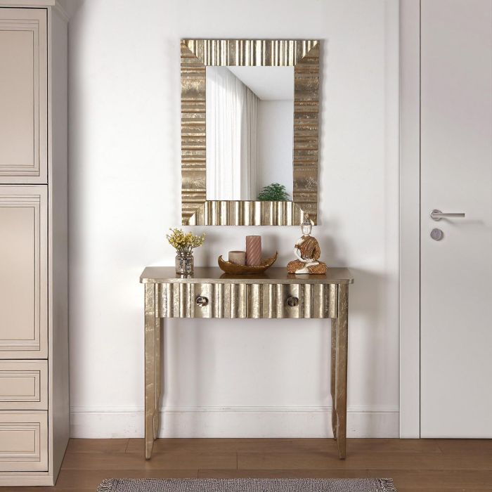 Consola Zest Versa 2 Cajones 30x78x90 cm - Madera MDF y laminado dorado 1 Consola Zest Versa 2 Cajones 30x78x90 cm - Madera MDF y laminado dorado 1