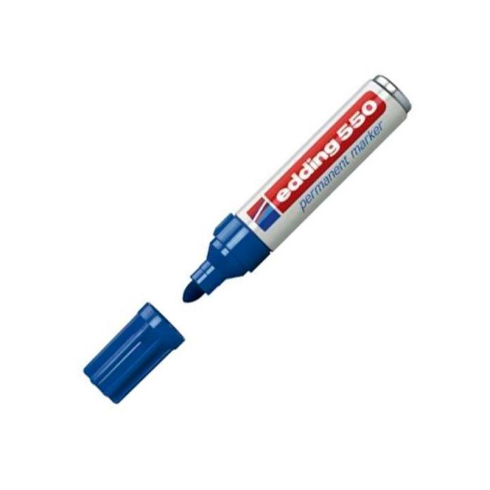 Edding 550 Marcador Permanente de Punta Redonda 3-4 mm Azul - Resistente al Agua y Roce (10 Unidades) (10 Unidades)