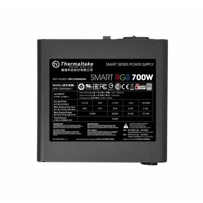 Thermaltake Smart RGB Fuente de Alimentación ATX 700W con Certificación 80 PLUS para PC, Conector 20+4 Pin, Ventilador Activo 12cm, Color Negro 2 Thermaltake Smart RGB Fuente de Alimentación ATX 700W con Certificación 80 PLUS para PC, Conector 20+4 Pin, Ventilador Activo 12cm, Color Negro 2