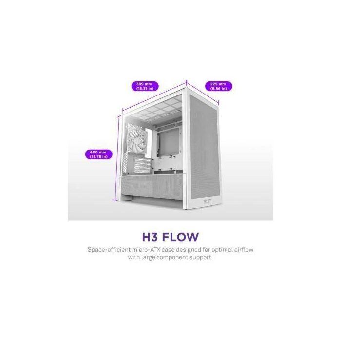 NZXT CC-H31FW-01 H9 H3 Flow Midi Tower PC Blanco, Cristal Templado y Ventana Lateral, compatible ATX/Micro-ATX/Mini-ITX 1