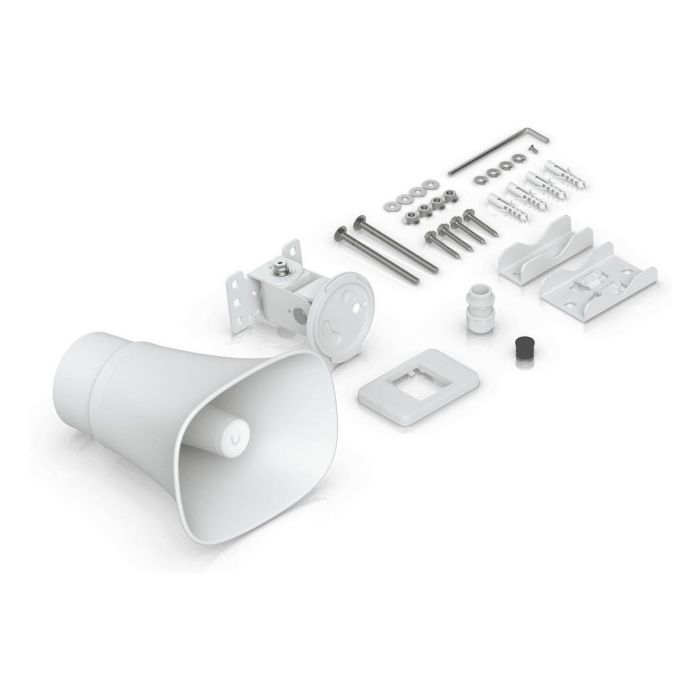Ubiquiti (UI) UP-AI-Horn-Speaker-W Altavoz IP66 para Exterior de 1 vía, Alimentación PoE, 120 dB, Montaje en Pared, Blanco