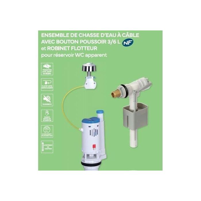 Novobain NOV3047404180997 Kit de cisterna para inodoro con mecanismo y grifo, caudal 3/6L, altura regulable 250-510mm, accesorios 1