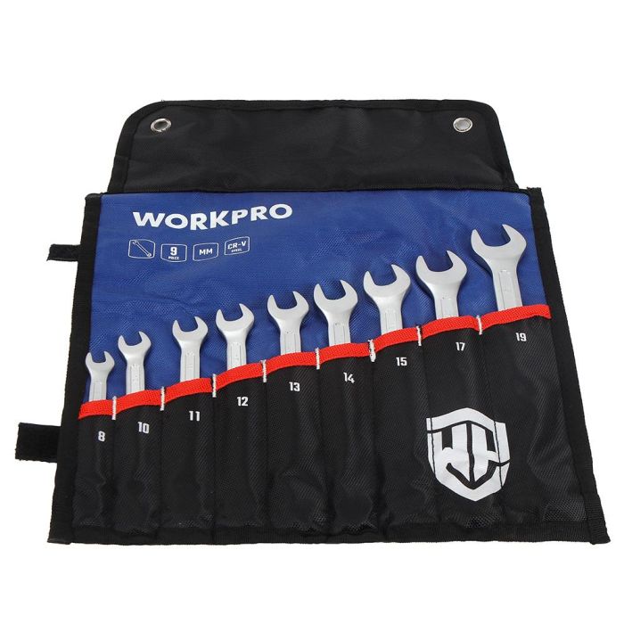 Workpro Juego de Llaves Fijas Combinadas 9 Piezas 8-19 mm Acero Cromo Vanadio Funda