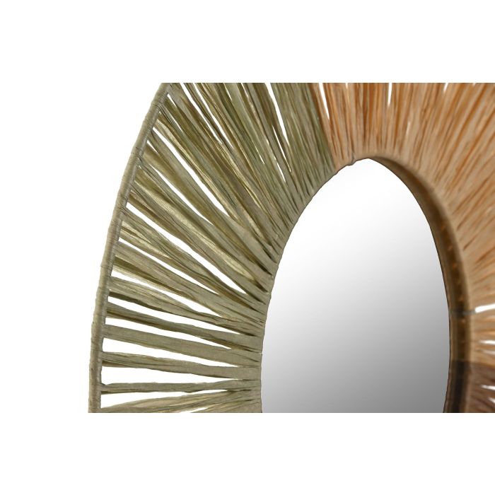 DKD Home Decor Espejo Boho Natural Verde Rafia Cristal 40 x 40 x 2 cm 1