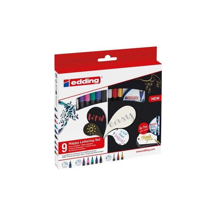 Rotulador Fibra Edding 1340 Brushpen Happy Lettering Set 9+2S