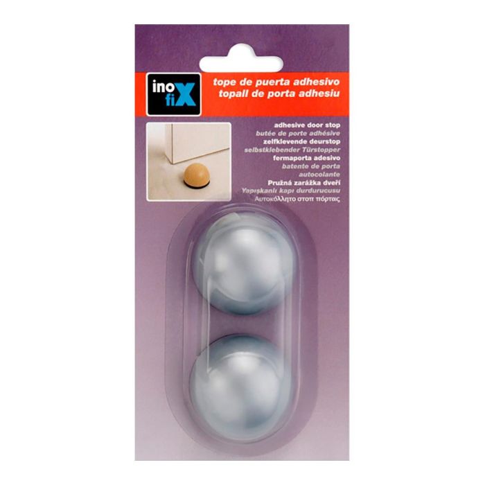 Inofix Tope de puerta adhesivo flexible gris metalizado, PVC, 2 unidades, para puertas de interior 1 Inofix Tope de puerta adhesivo flexible gris metalizado, PVC, 2 unidades, para puertas de interior 1