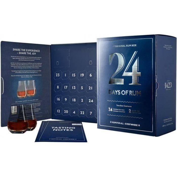 24 Días de Ron - Caja degustación de ron - Edición Azul - 24x2cl + 2 vasos 24 Días de Ron - Caja degustación de ron - Edición Azul - 24x2cl + 2 vasos