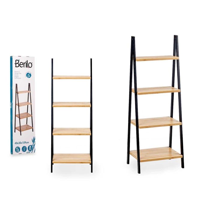 Estantería Escalera 4 Estantes Bambú Negro Berilo 40x109x30 cm Estantería Escalera 4 Estantes Bambú Negro Berilo 40x109x30 cm