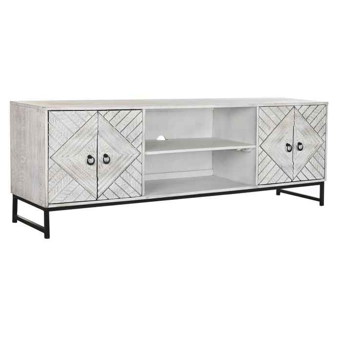 DKD Home Decor Mueble de TV con 4 Puertas y 1 Estantería, Madera de Mango y Metal, 180x40x60 cm, Blanco y Negro