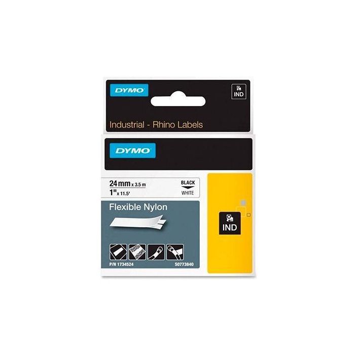 Dymo S0773840 Cinta De Etiquetas Industrial Adhesiva Id1-24 Nylon Flexible, Negro Sobre Blanco, 24 mm x 3.5 M