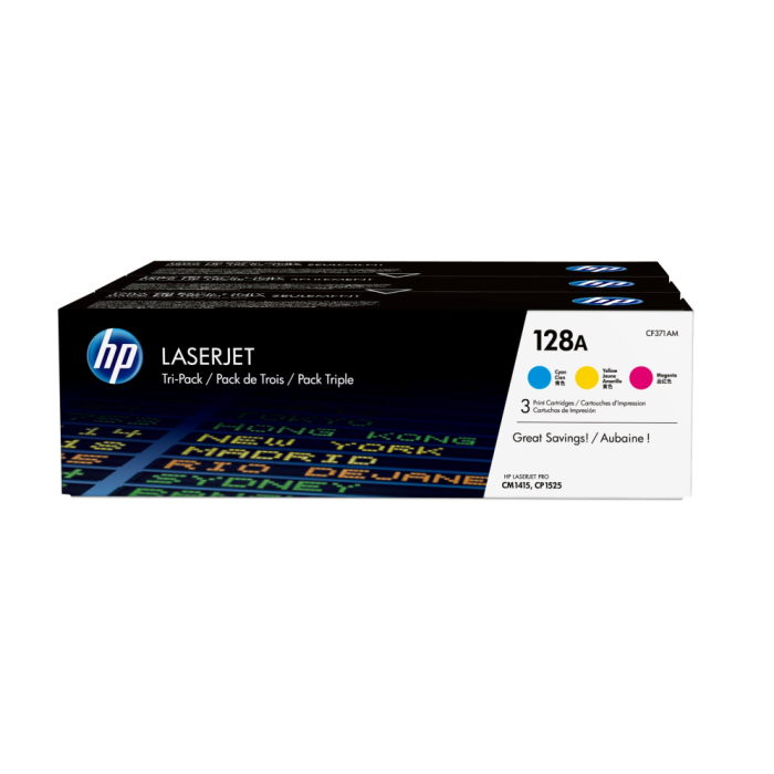 HP Multipack Toner 128A Cian Magenta Amarillo - Compatible con LaserJet Pro CM1415, CP1525 - Ref. CF371AM HP Multipack Toner 128A Cian Magenta Amarillo - Compatible con LaserJet Pro CM1415, CP1525 - Ref. CF371AM