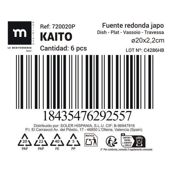 La Mediterranea Fuente Redonda Japo Ø20 cm Surt. 6 Dec/Rel. "Kaito" 7