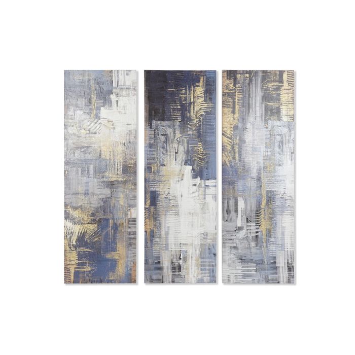DKD Home Decor Cuadro Moderno Abstracto Azul Blanco Dorado Lienzo Madera Pintado a Mano 120x40 cm (6 Unidades Surtidas)