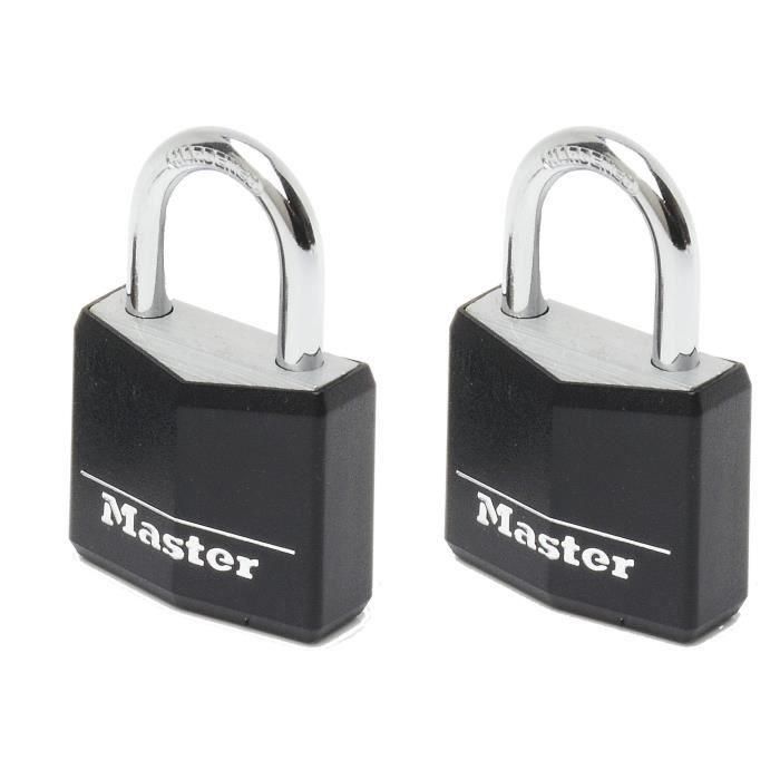 Master Lock Lote de 2 Candados de Aluminio con Cubierta de Vinilo Negro 30 mm - Manija Acero Templado 18 mm - Doble Bloqueo 0 Master Lock Lote de 2 Candados de Aluminio con Cubierta de Vinilo Negro 30 mm - Manija Acero Templado 18 mm - Doble Bloqueo 0