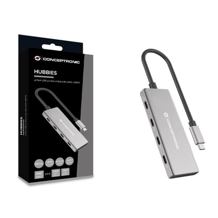 Conceptronic Hub USB Tipo C HUBBIES16G - 4 Puertos USB-C, USB 3.2 Gen 2 (10 Gbps), Power Delivery 100W, Compatible con MacBook, Chromebook, Windows 1 Conceptronic Hub USB Tipo C HUBBIES16G - 4 Puertos USB-C, USB 3.2 Gen 2 (10 Gbps), Power Delivery 100W, Compatible con MacBook, Chromebook, Windows 1