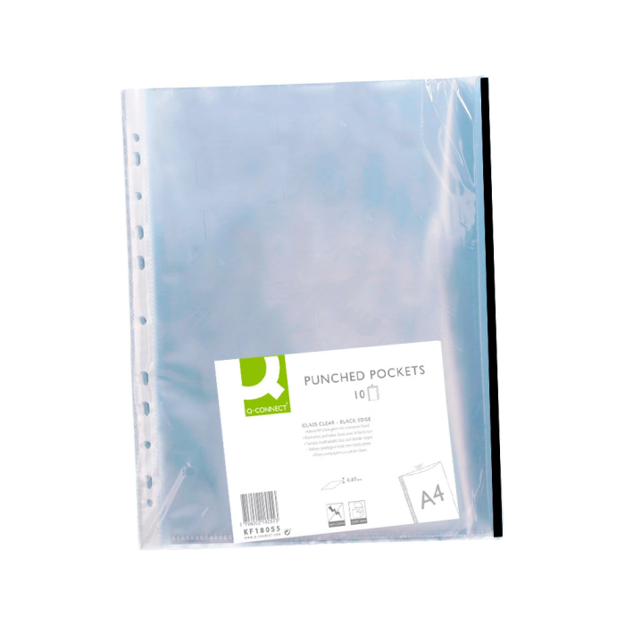 Funda multitaladro Q-connect Din A4 Cristal 70 micras con borde negro, Bolsa 10 unidades 3 Funda multitaladro Q-connect Din A4 Cristal 70 micras con borde negro, Bolsa 10 unidades 3
