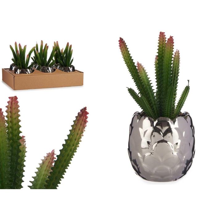 Ibergarden Cactus Artificial Maceta Cerámica Plata Verde 10 cm x 20 cm x 10 cm (Set de 12) Ibergarden Cactus Artificial Maceta Cerámica Plata Verde 10 cm x 20 cm x 10 cm (Set de 12)