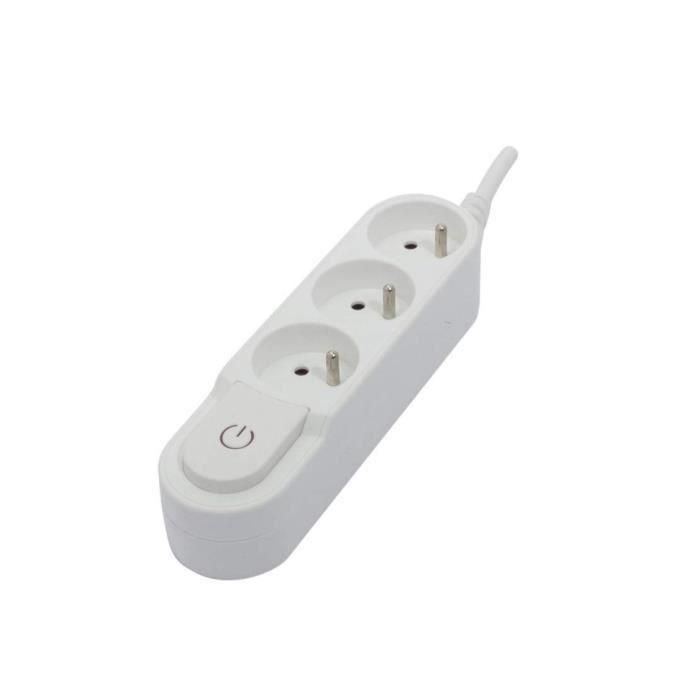 CHACON Regleta 3 tomas de corriente 16 A con interruptor, cable de 1,5 m HO5VV-F 3x1,5 mm² blanco