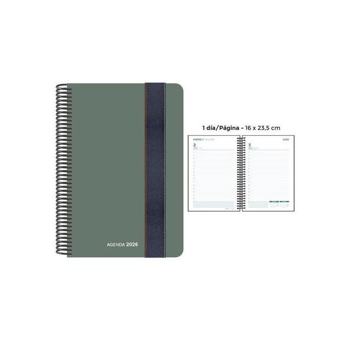 Agenda Anual (2026) Senfort Foam Espiral Tapa Pp Con Goma 160X235 D/P Verde