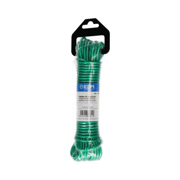 Edm Cuerda Tendedero Plástico Revestido PVC Verde 3.8 mm x 15 m para Exteriores, Interiores, Camping y Náutica 1