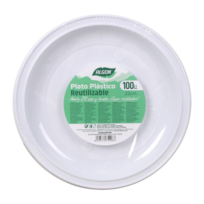 Set de 100 platos redondos de plástico premium 22 cm - Algon (6 Cajas) 1 Set de 100 platos redondos de plástico premium 22 cm - Algon (6 Cajas) 1