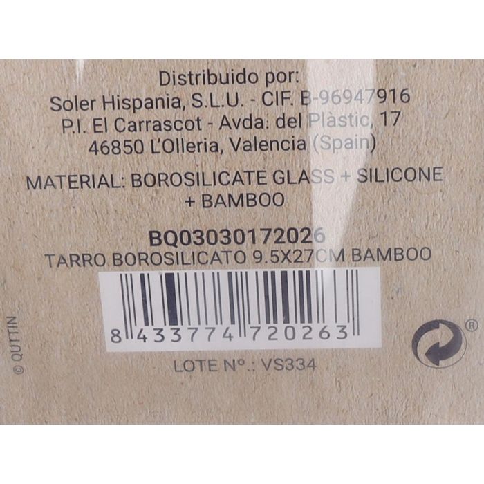 Quttin Tarro de Borosilicato con Tapa de Bambú 9.5 x 27 cm, 1550 ml (12 Unidades) 5