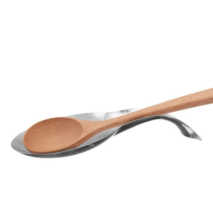 5Five Reposa Cucharas de Acero Inoxidable y Madera 11.5 x 26.5 x 3 cm 2