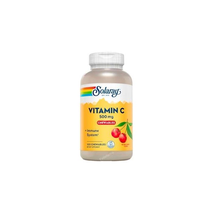 SOLARAY Vitamina C-500 Sabor Cereza 100 Comprimidos Masticables Ácido Ascórbico para Veganos