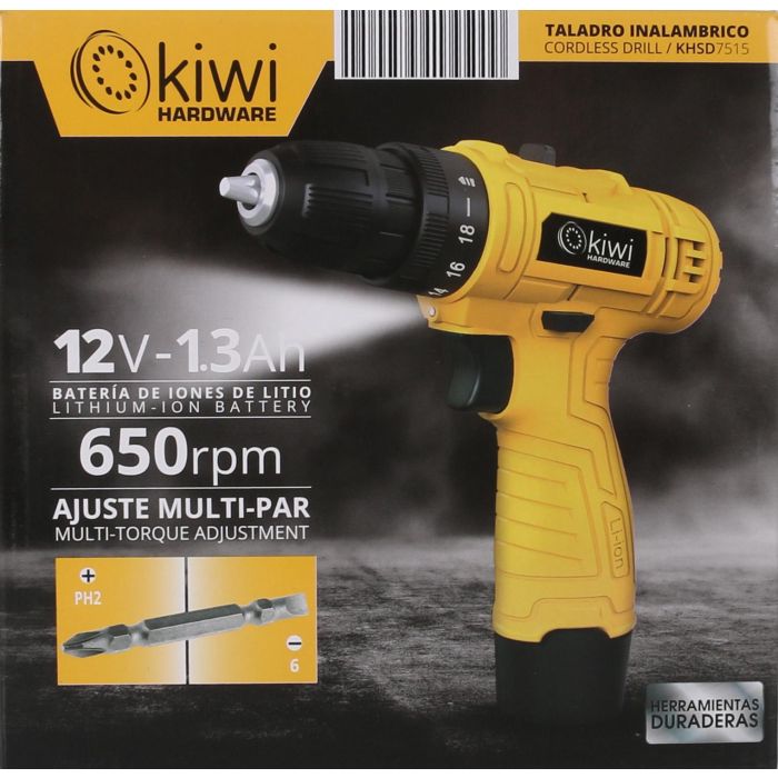 Kiwi Taladro Inalambrico 12V 13Ah 650Rpm 19.5 cm (Largo) x 5.5 cm (Ancho) x 21 cm (Alto) 11.28 kg 1