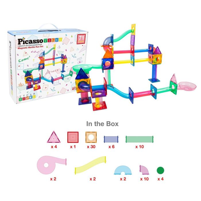 Picasso Tiles Circuito Magnético de Canicas 71 Piezas Compatible con Bloques Picasso Tiles